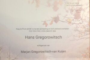 Hans Gregorowitsch overleden